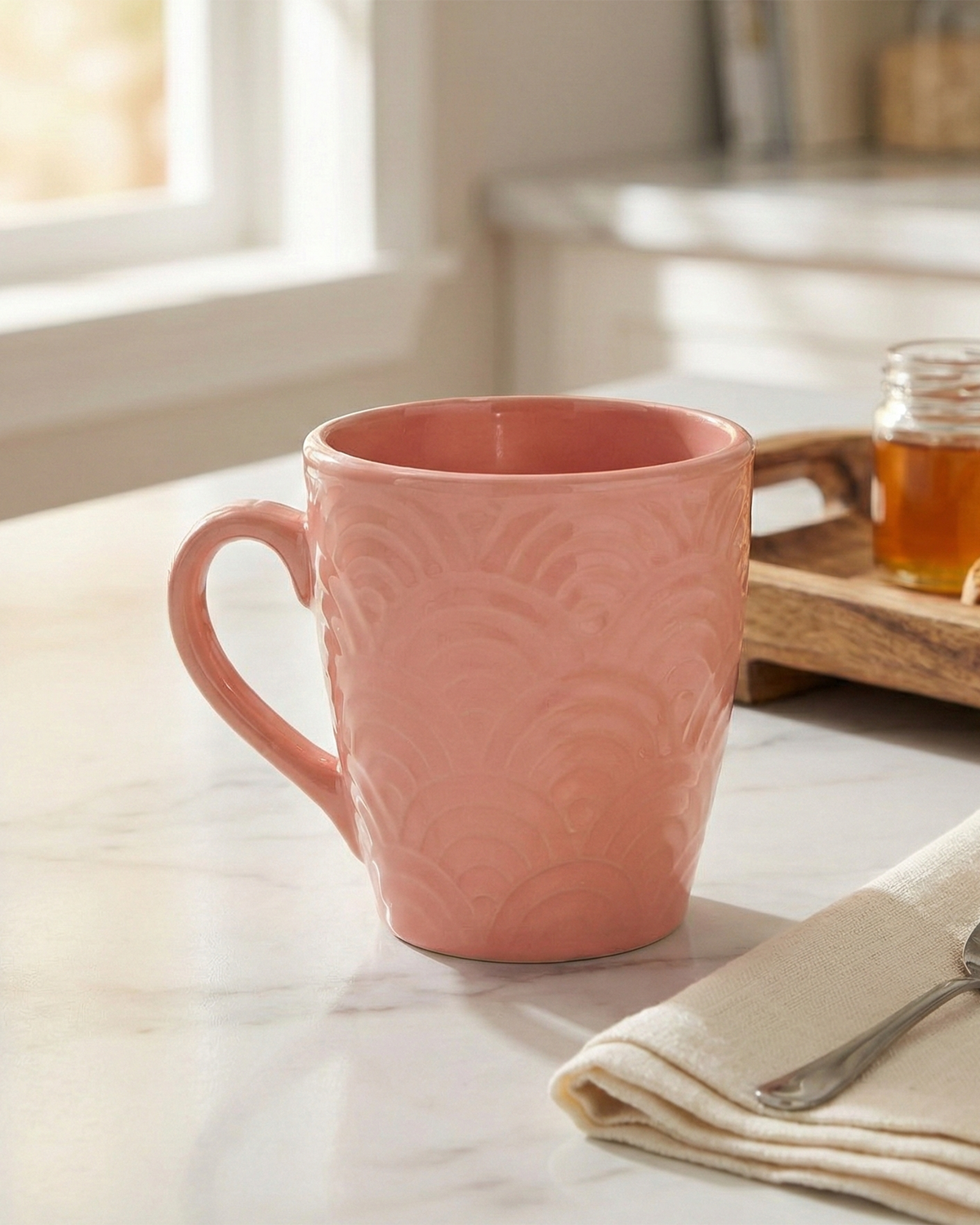 Set of 2 coral pink coffee mugs