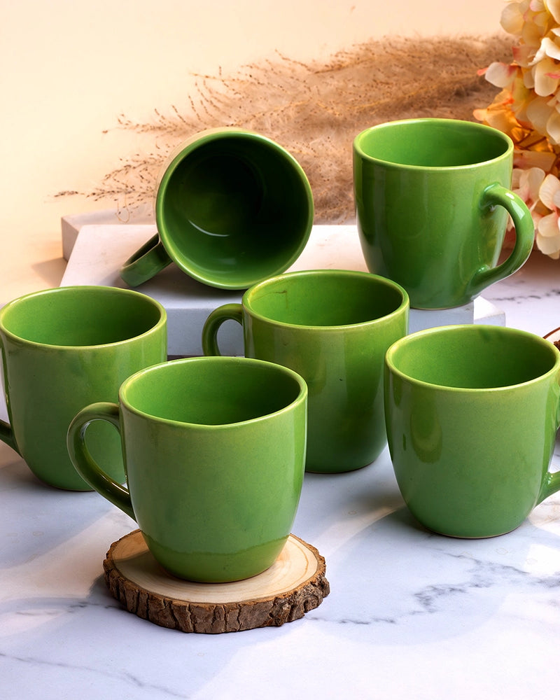 Pear Green Glossy Ceramic Cups Set of 6