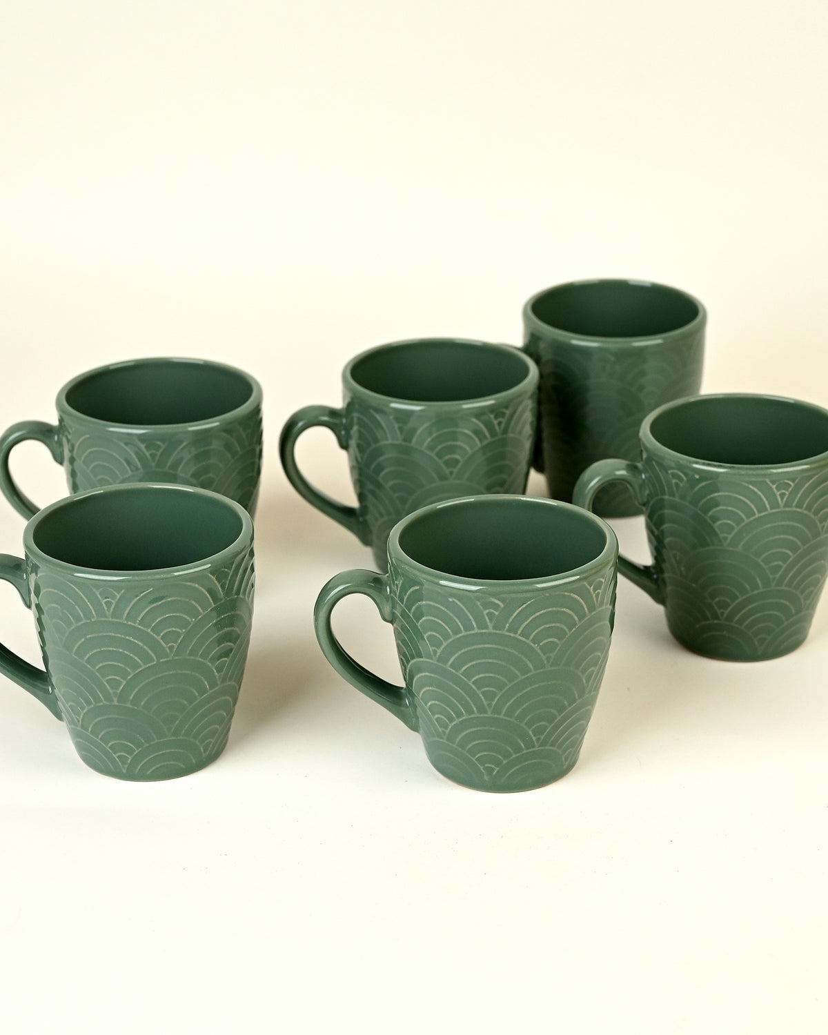 Pine Green Ceramic Coffee Mug Set of 6