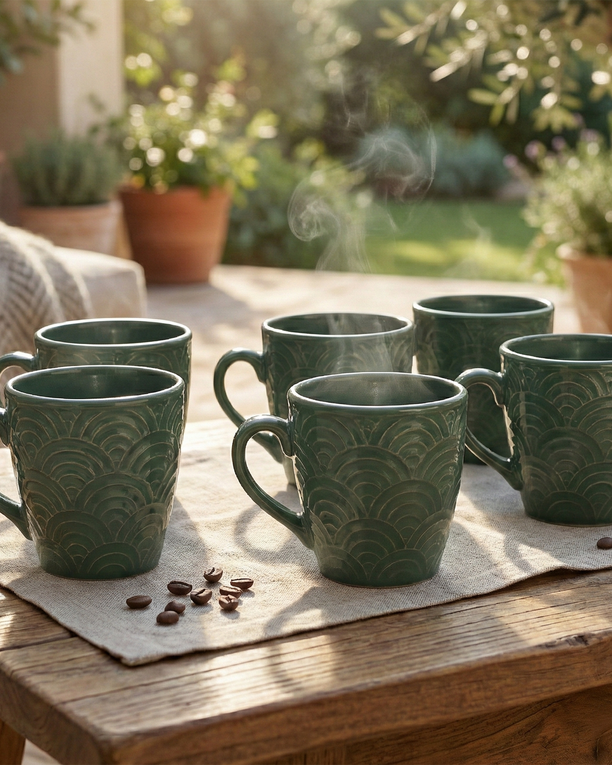 Pine Green Ceramic Coffee Mug Set of 6