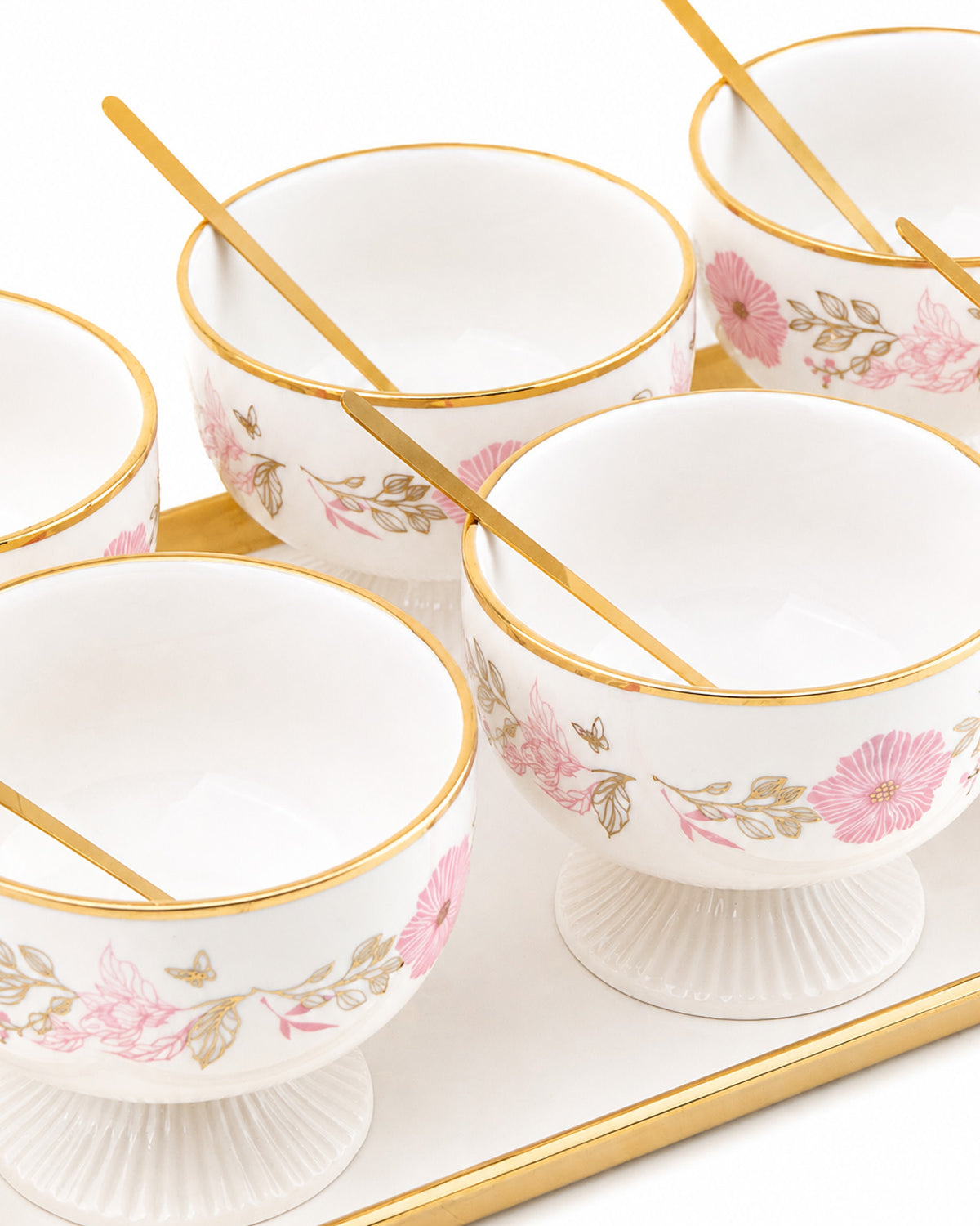 Pink Petal premium gold dessert bowl set