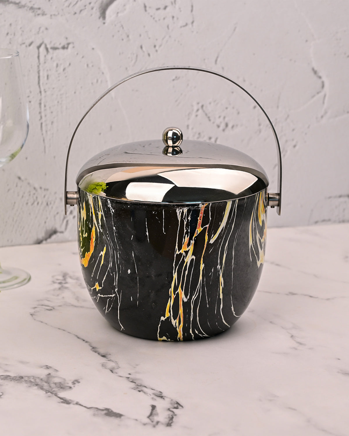 Stainless Steel Ice Bucket Displayed on a Contemporary Serving Counter