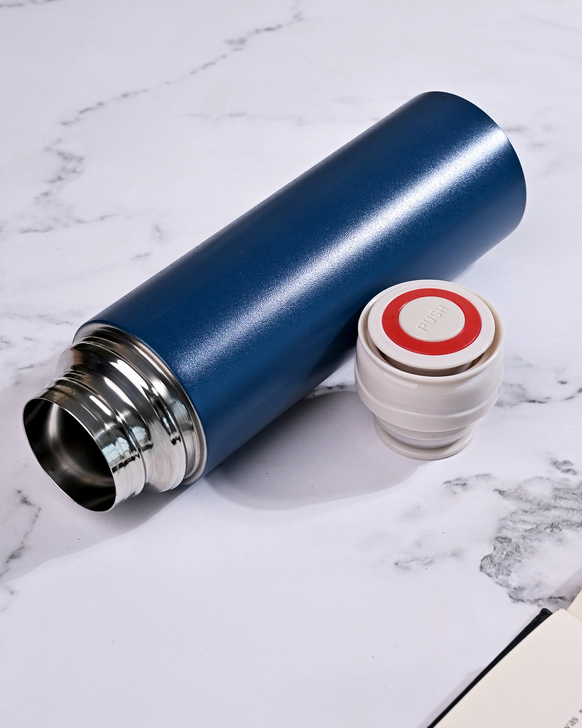Premium blue vacuum thermos flask set for home and office