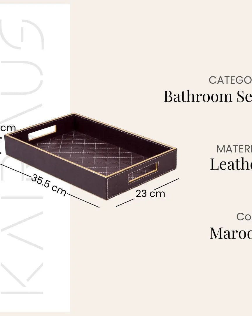 Premium maroon leather bathroom organizer set for modern homes