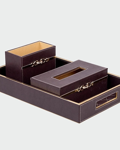 Luxury maroon leather desk accessories organiser set