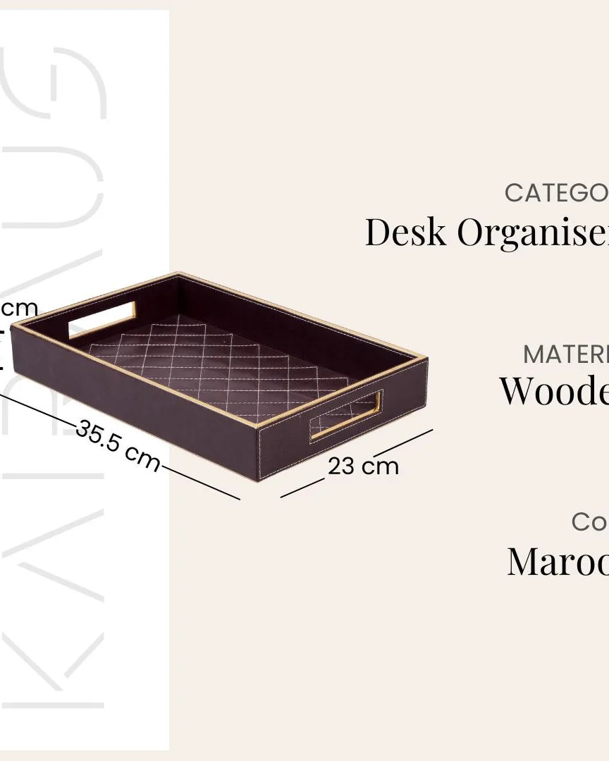 Premium maroon leather desk set for home office decoration