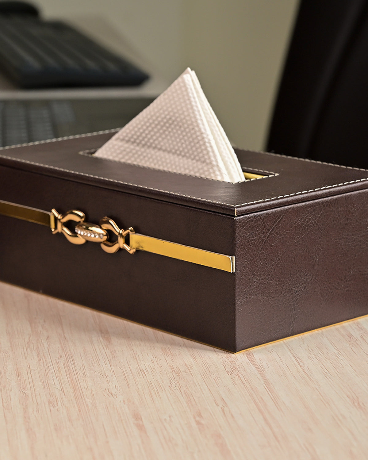 Professional maroon leather desktop organiser with storage