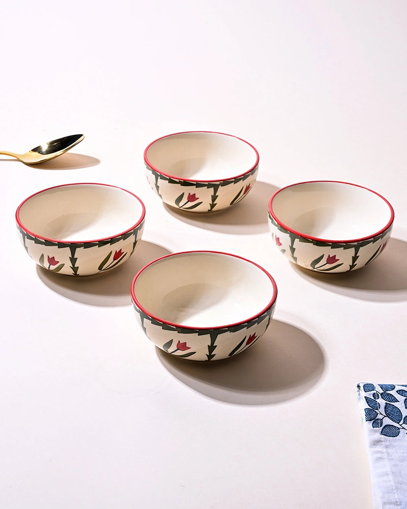 Premium tropical print ceramic bowl set of 4