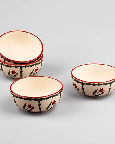 Set of four tropical print ceramic bowls