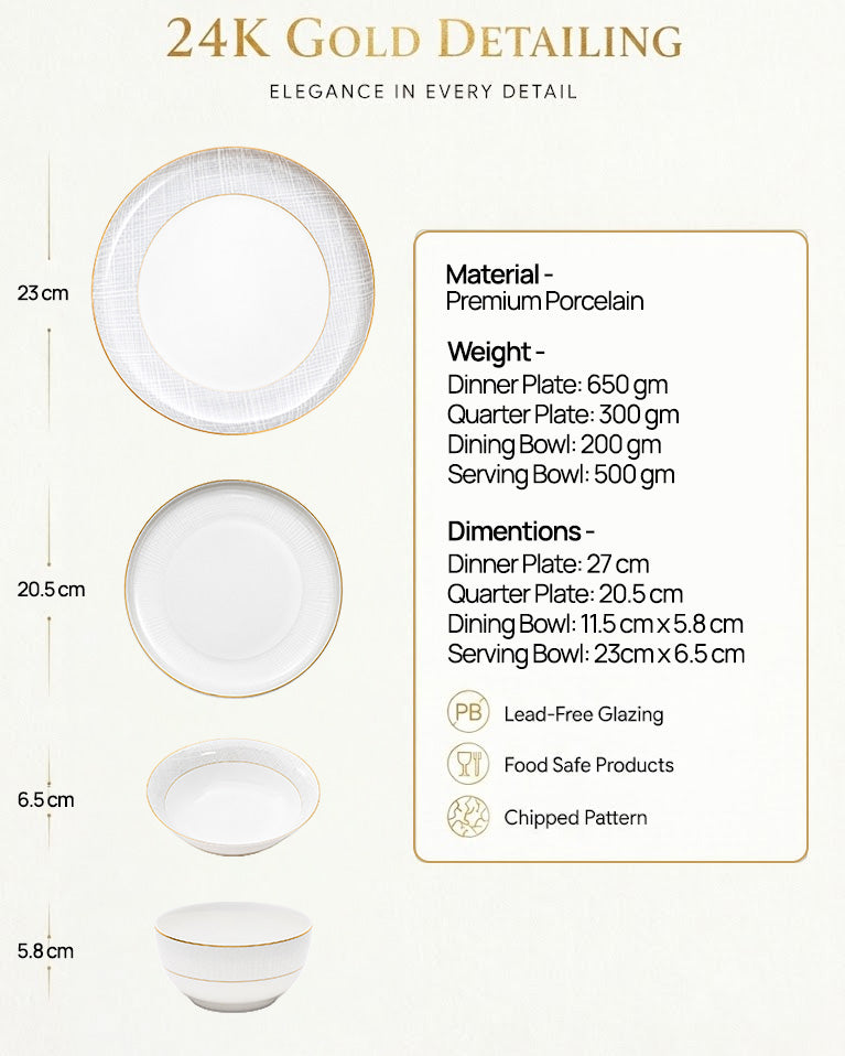 Premium Regal Spell porcelain dinner set with pure gold detailing