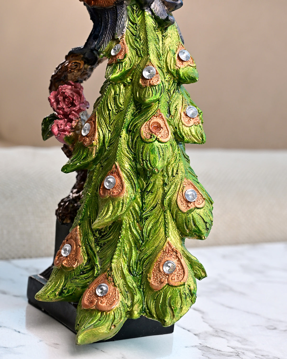 Decorative peacock figurine with an artistic feather design
