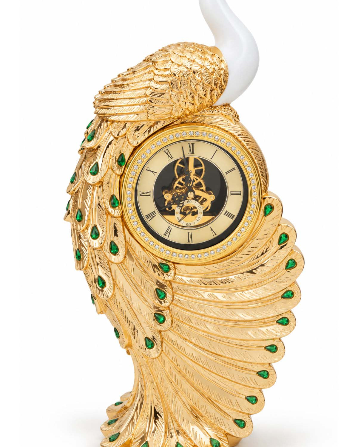 Royal Peacock Table Clock with elegant feather-inspired design