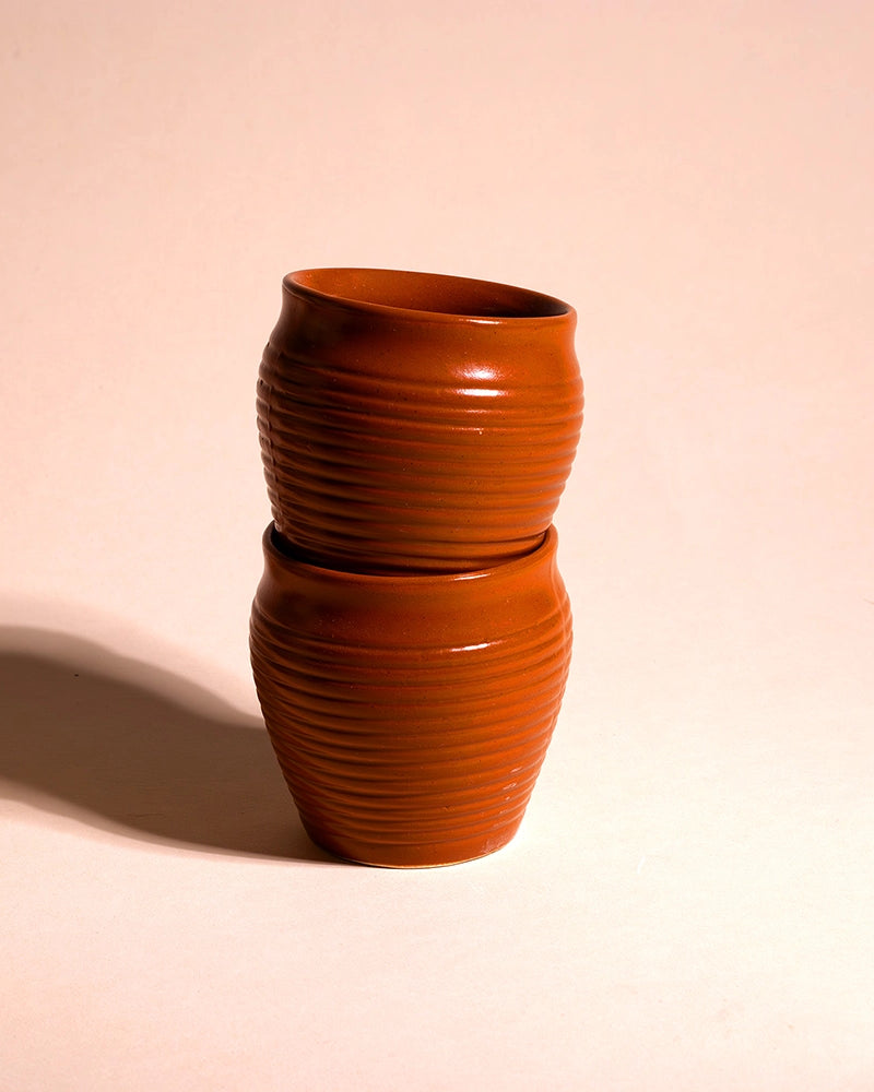 Set of 2 Rustic Ceramic Tea Cups with an Earthy Design