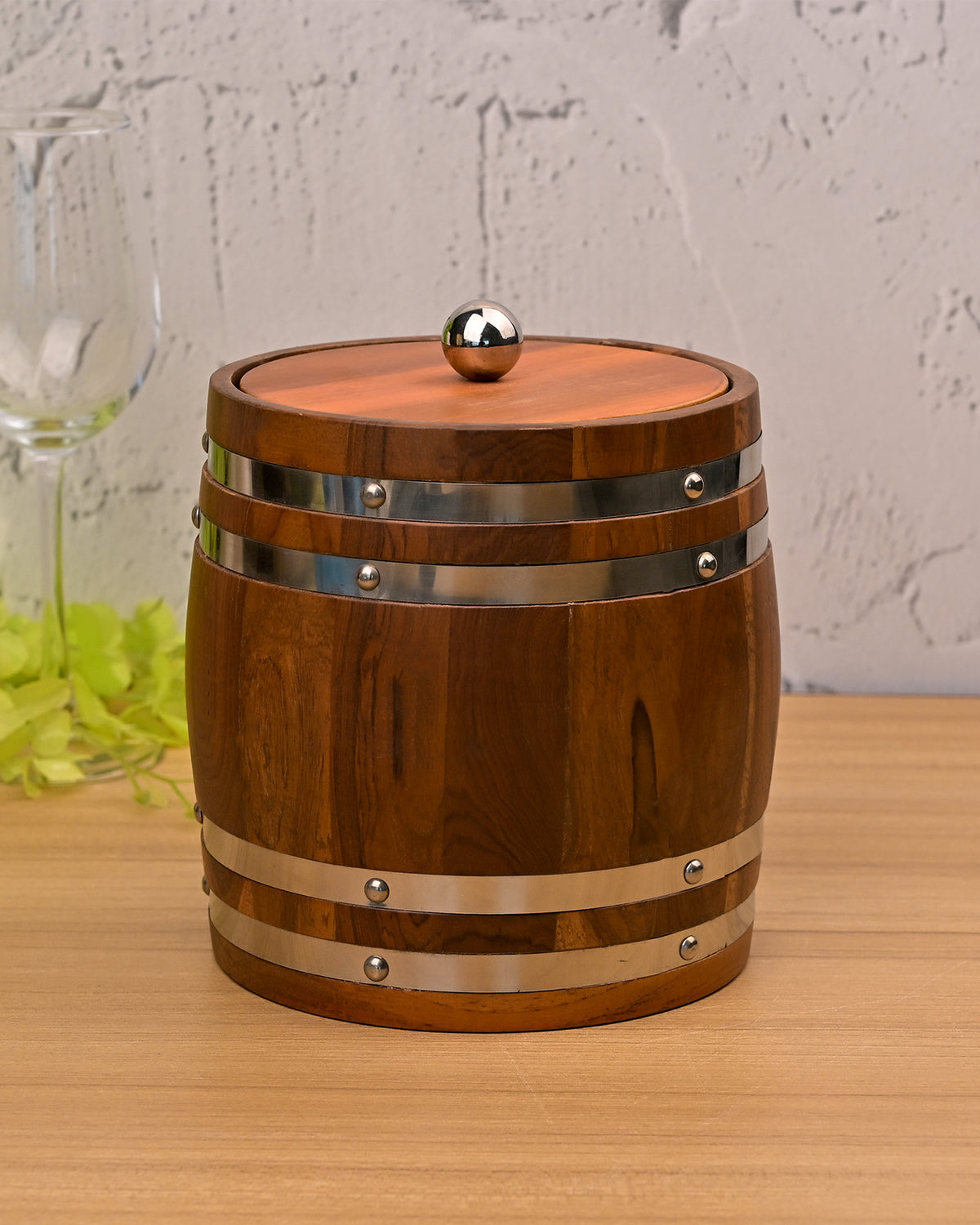 Rustic Wooden Ice Bucket – Full Product View