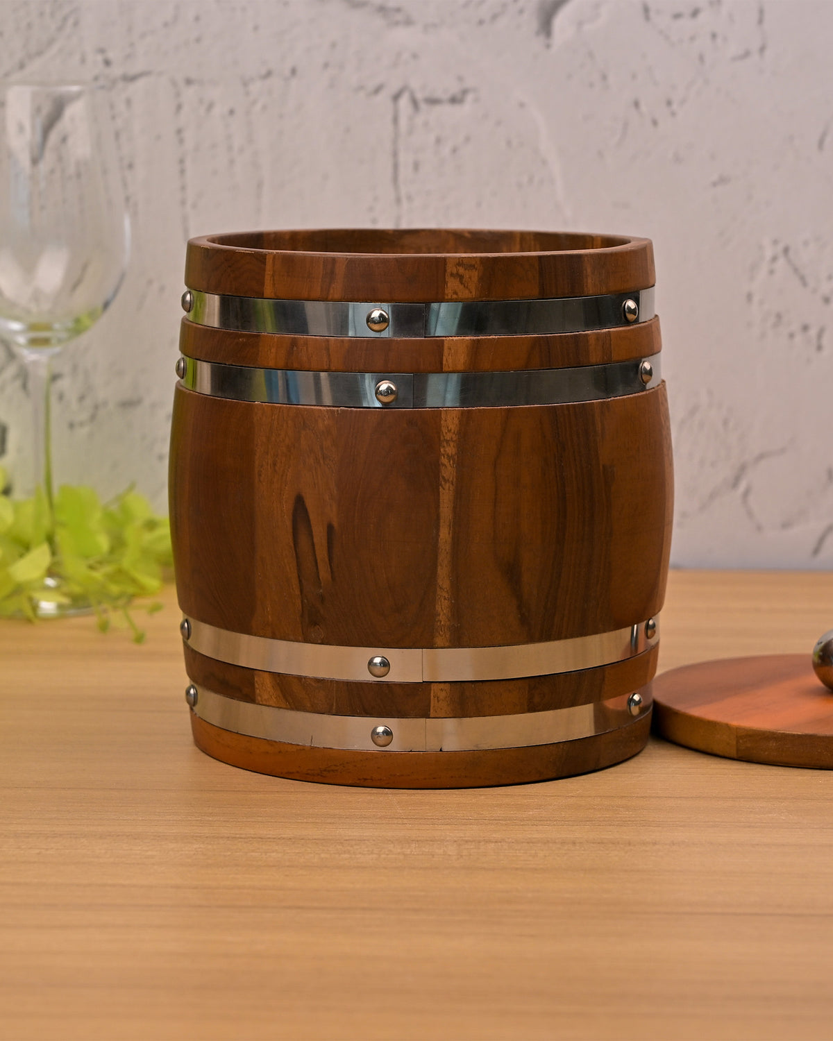 Rustic Wooden Ice Bucket with Handle for Convenient Serving