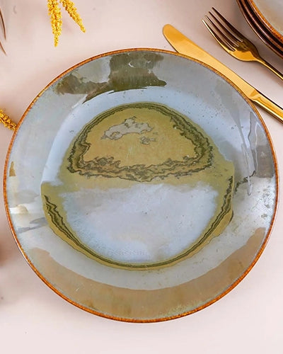 Set of 2 rustic green dinner plates