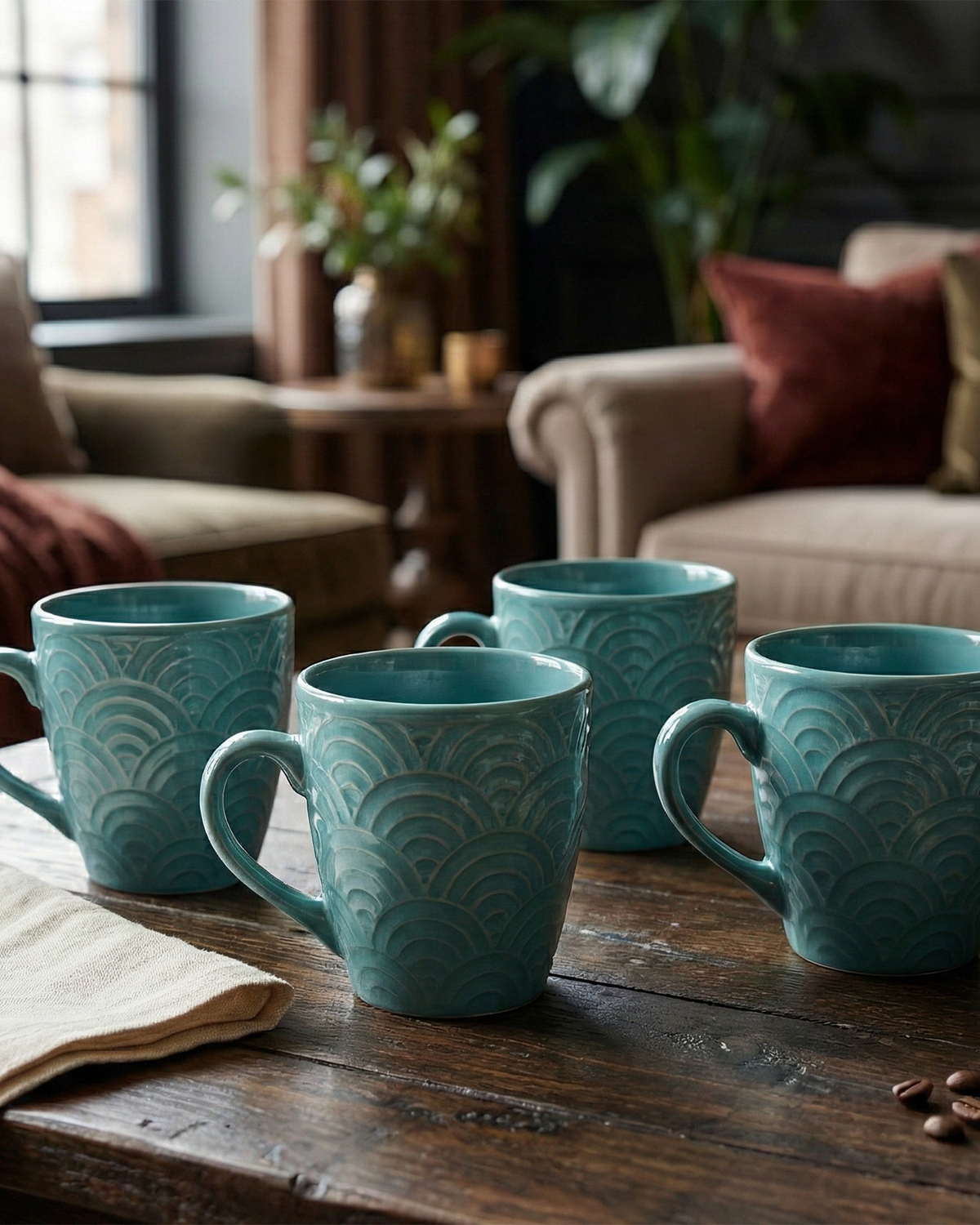 Sea Foam Ceramic Coffee Mug Set of 4