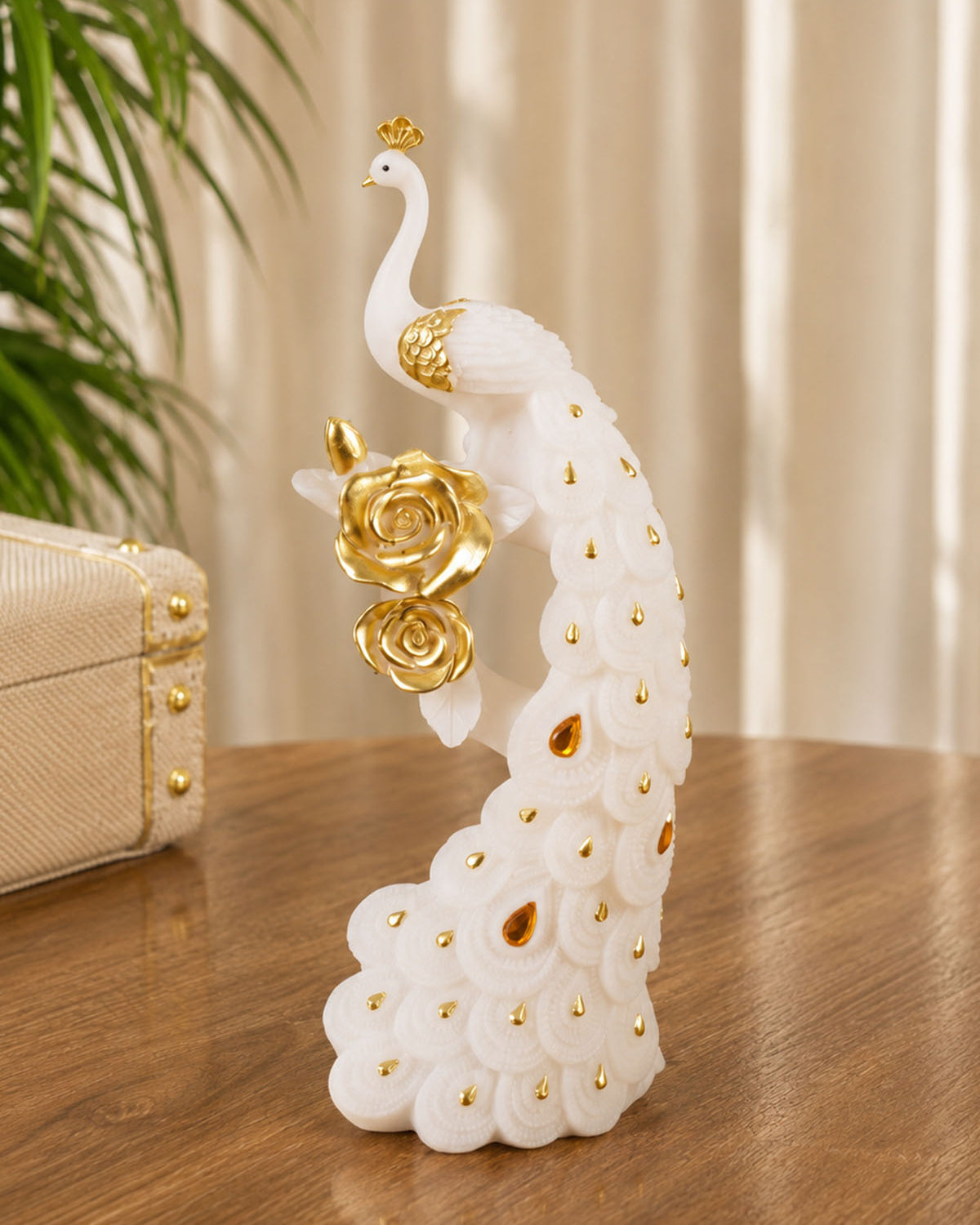Shwet soft white peacock figurine