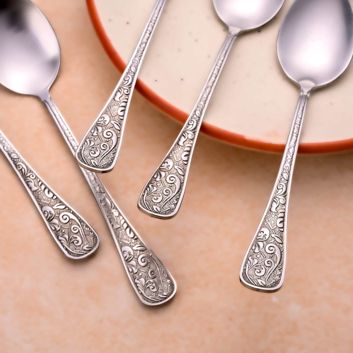 Silver Blossom Tea Spoons – Set of Six with Beautiful Floral Design