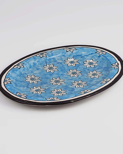 Elegant sky blue hand-painted serving platter