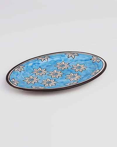 Elegant sky blue hand-painted small serving platter