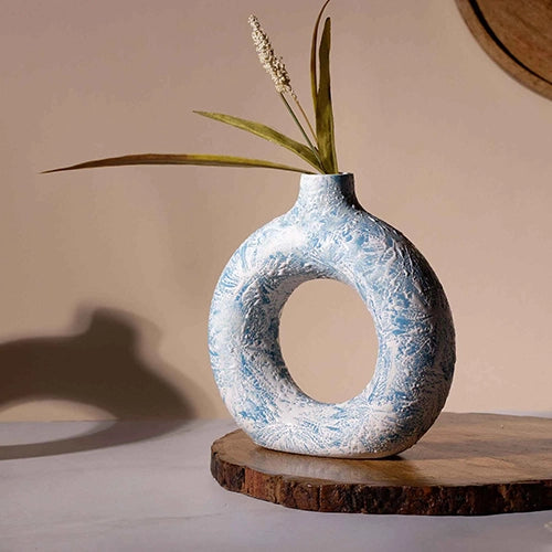 Sky blue donut ring vase with modern sculptural design