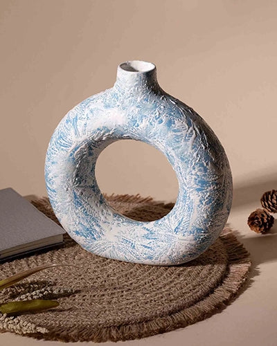 Contemporary donut ring vase in a soft sky blue finish