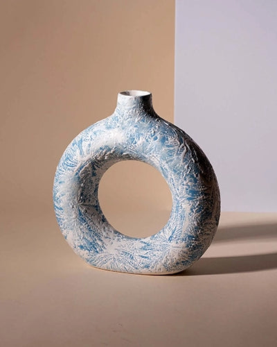 Artistic sky blue ring-shaped flower vase for interior decor