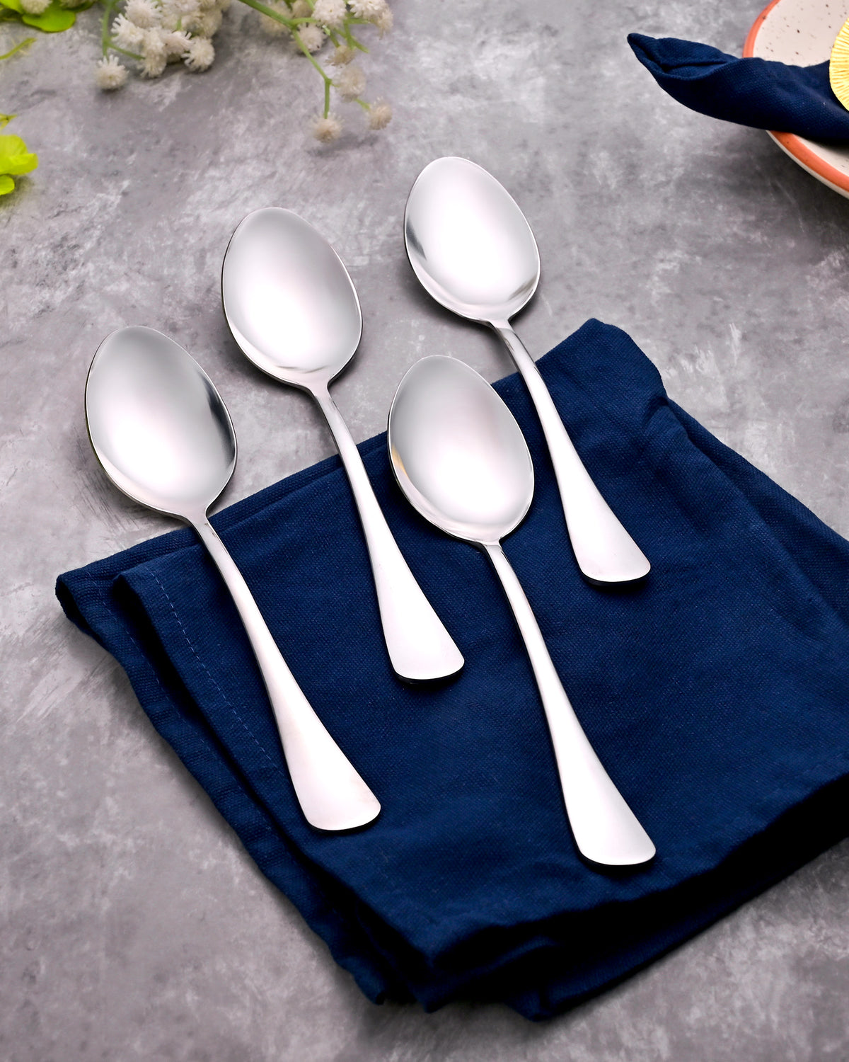Sleek & Shiny Stainless Steel Spoons Set of 4 – Premium Silver Cutlery
