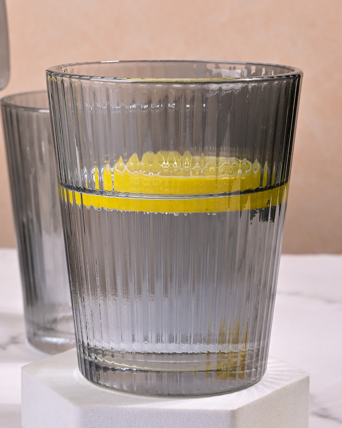 Premium grey-tinted glass jug with matching drinking glasses