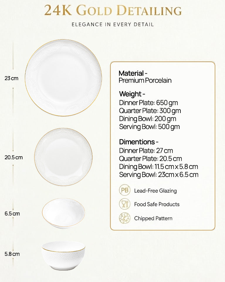 Snowflake 27-piece dinnerware set with gold accents