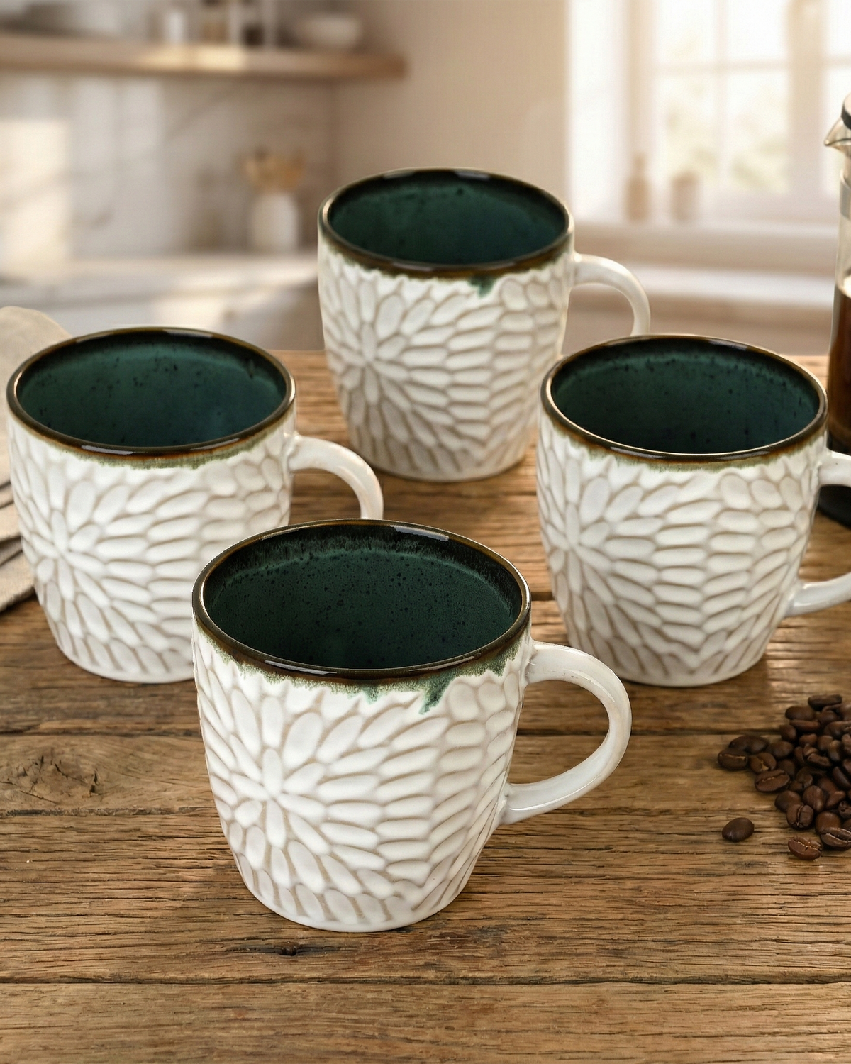 Soft Off-White Ceramic Tea Cup Set of 4
