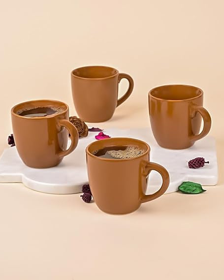 Elegant Solid Brown Ceramic Tea Cup Set for Home