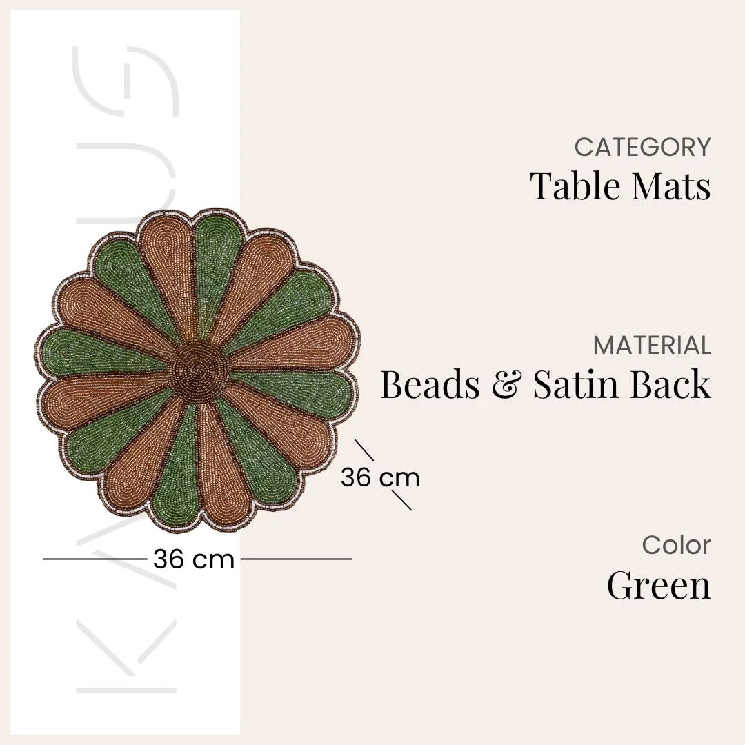 Handcrafted starry beaded placemat in green and white
