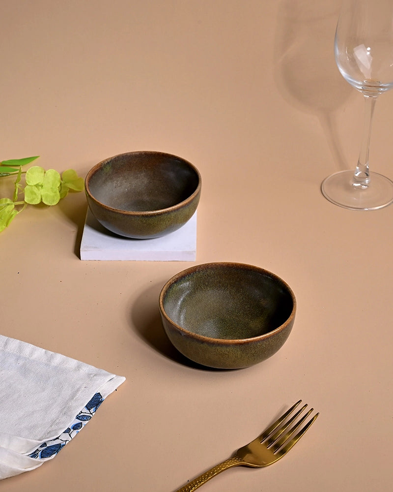 Stylish brown glossy ceramic bowl set of 2