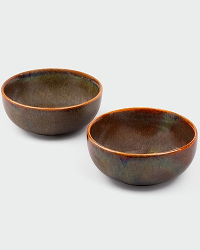 Set of two brown glossy ceramic bowls