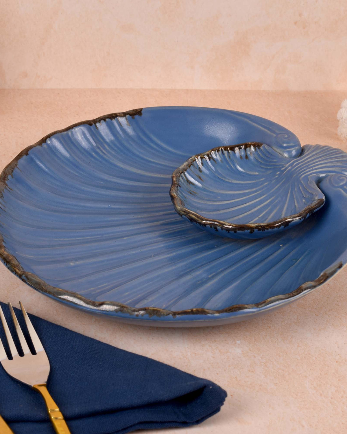 Subtle blue ceramic serving platter