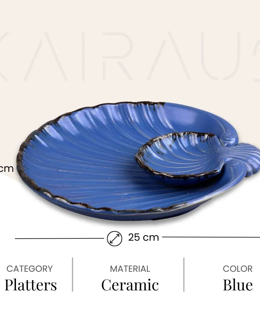 Handmade subtle blue ceramic serving platter