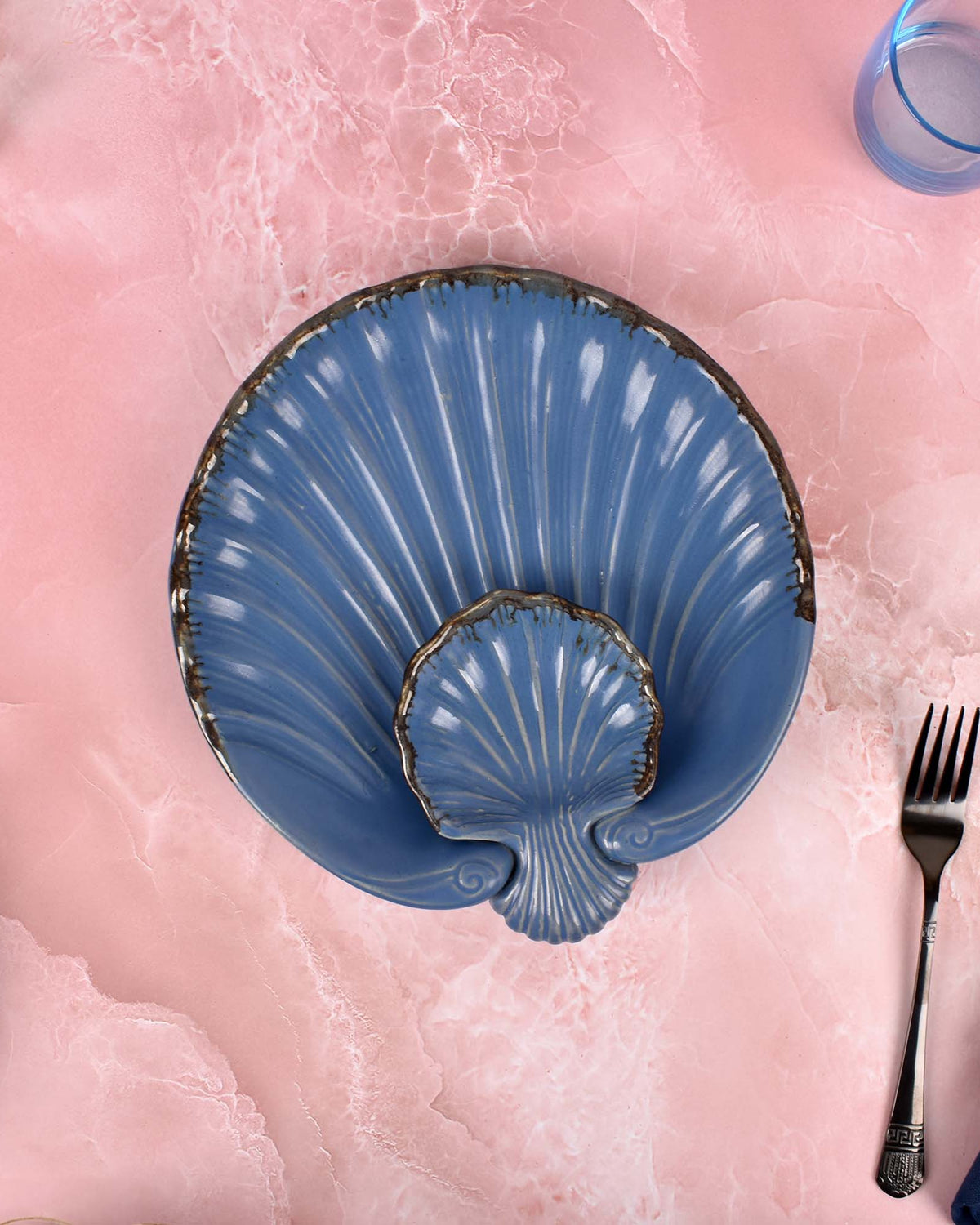 Blue ceramic platter for appetizers and snacks