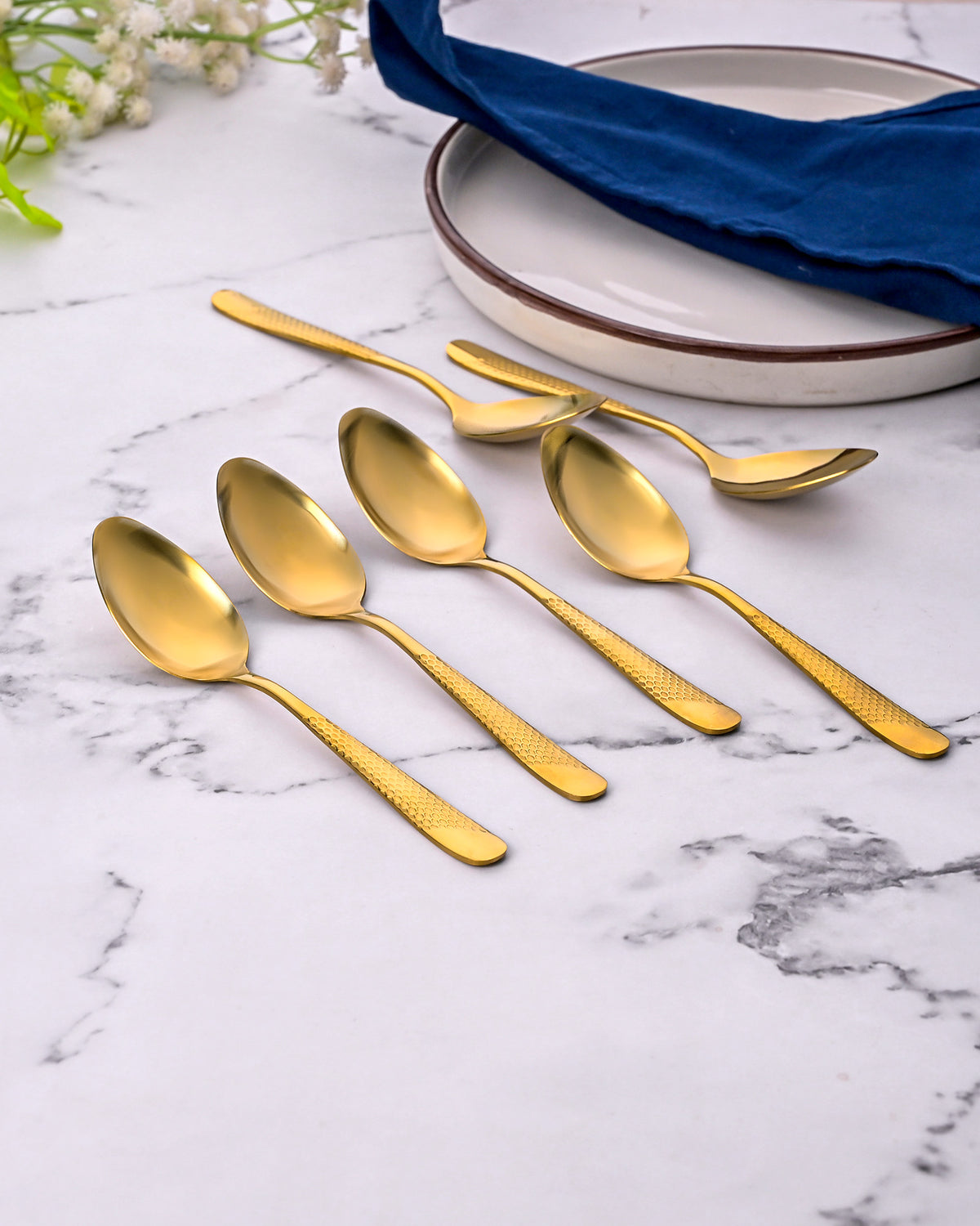 Sunlit Gold Tea Spoons Set of 6 with Elegant Gold Finish