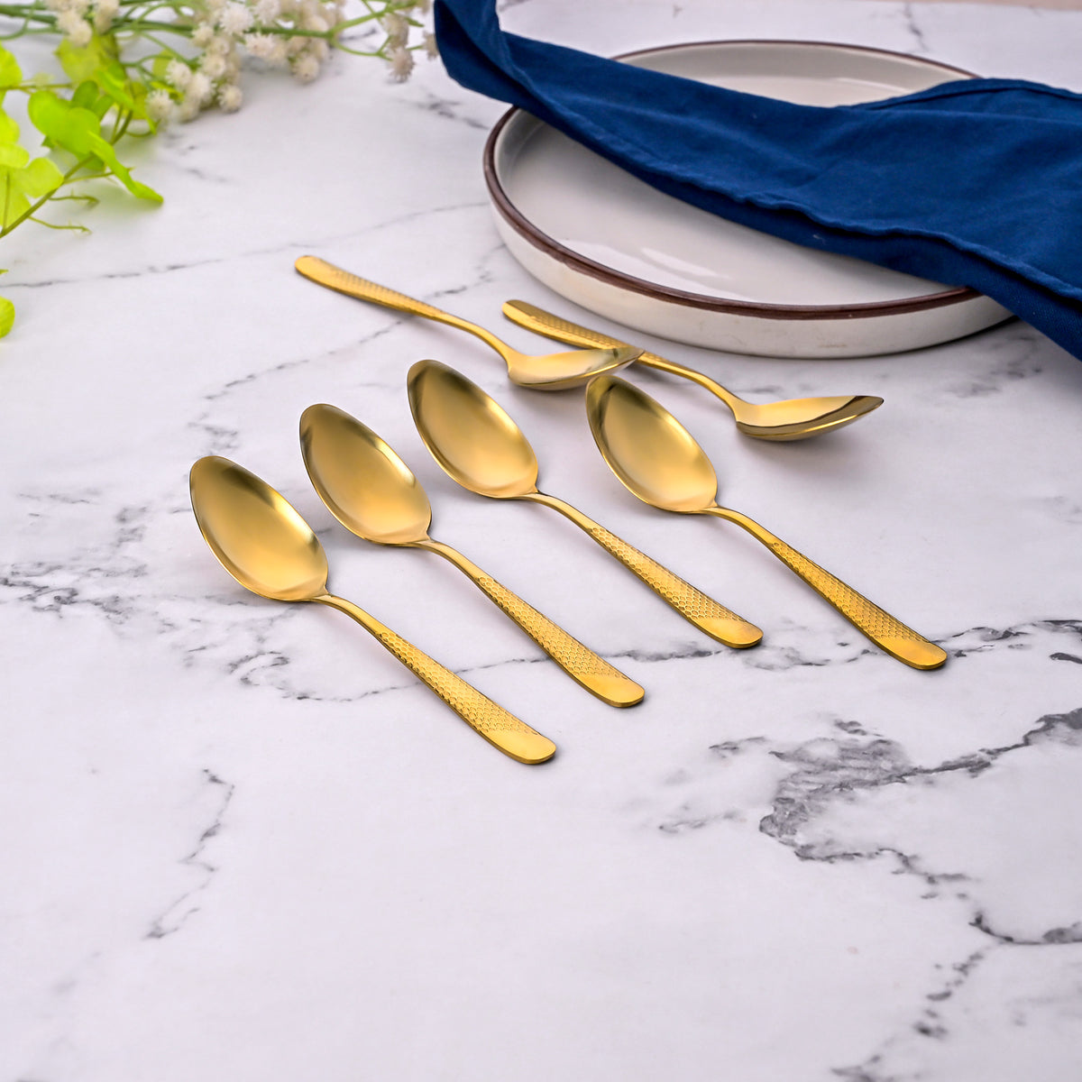Sunlit Gold Tea Spoons Set of 6 with Elegant Gold Finish