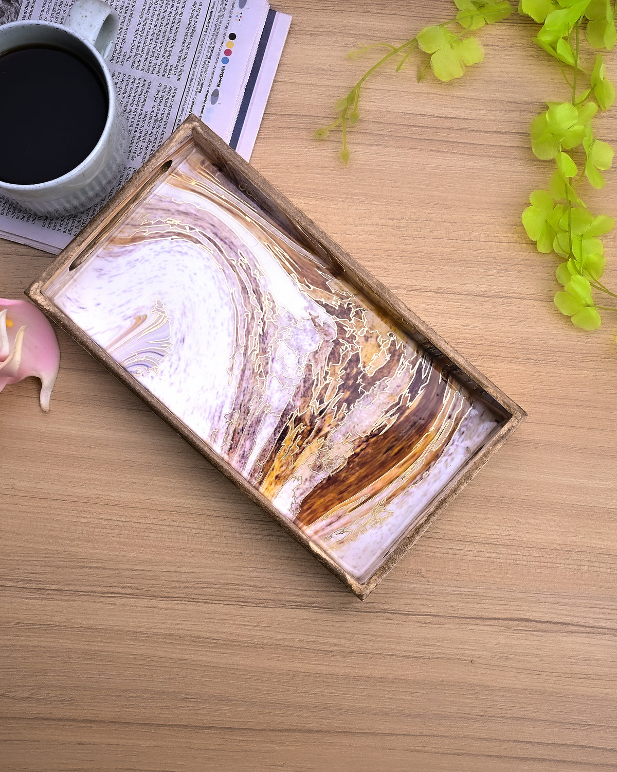 Set of three Swirling Marble wooden serving trays