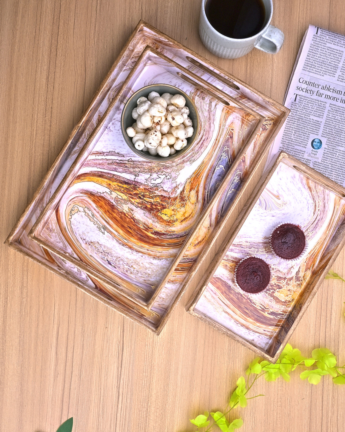 Swirling Marble wooden trays with elegant marble pattern