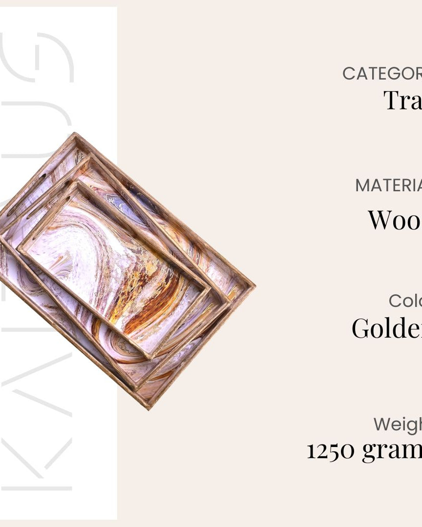 Decorative wooden tray set featuring swirling marble design