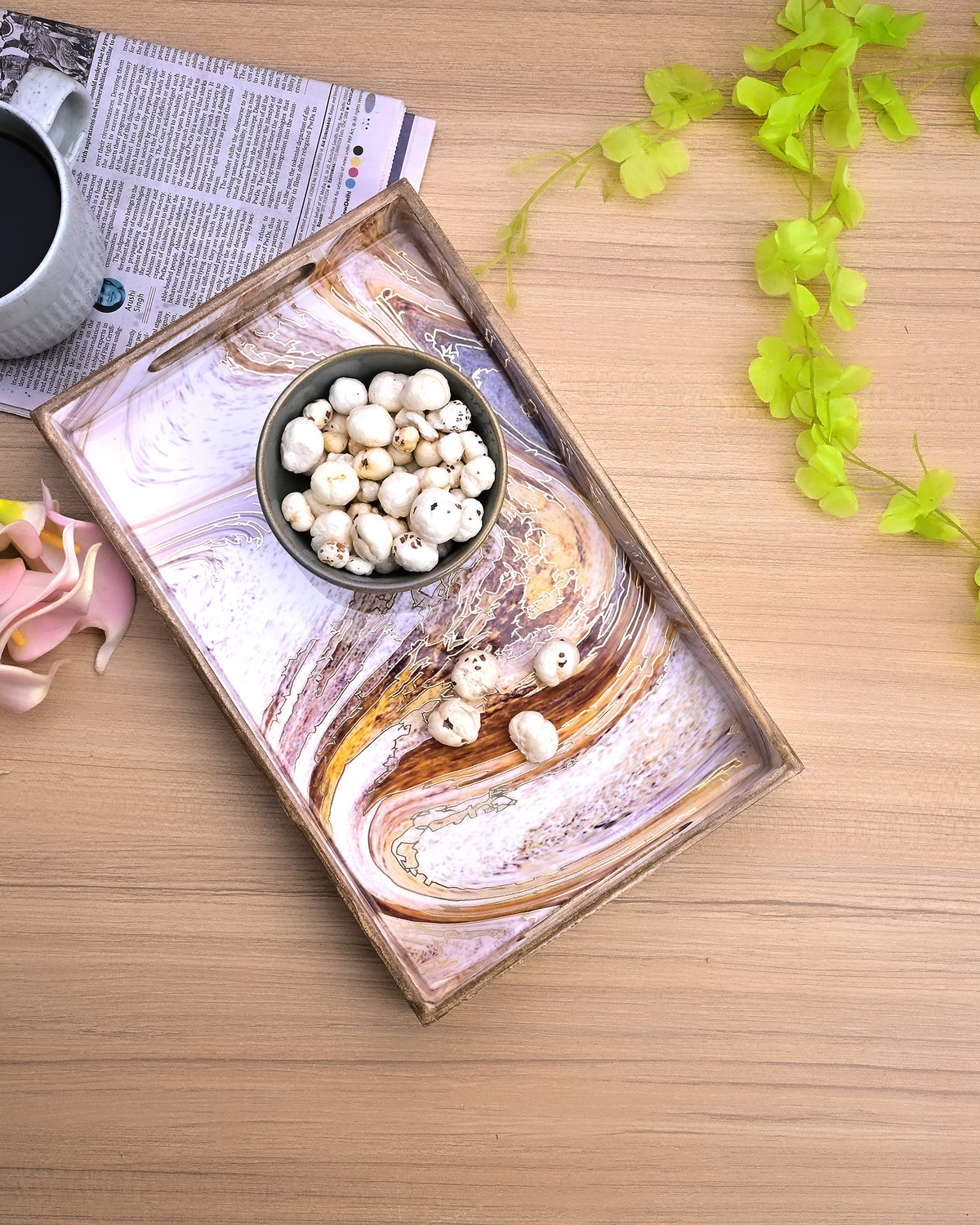 Three-piece Swirling Marble tray set for home decor