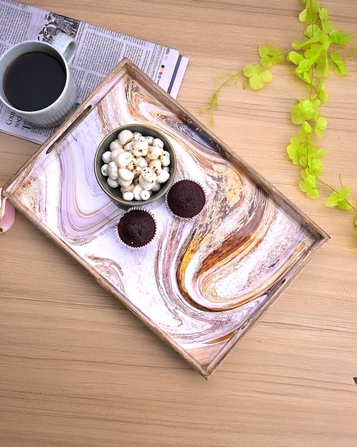 Swirling Marble wooden serving trays for snacks and drinks