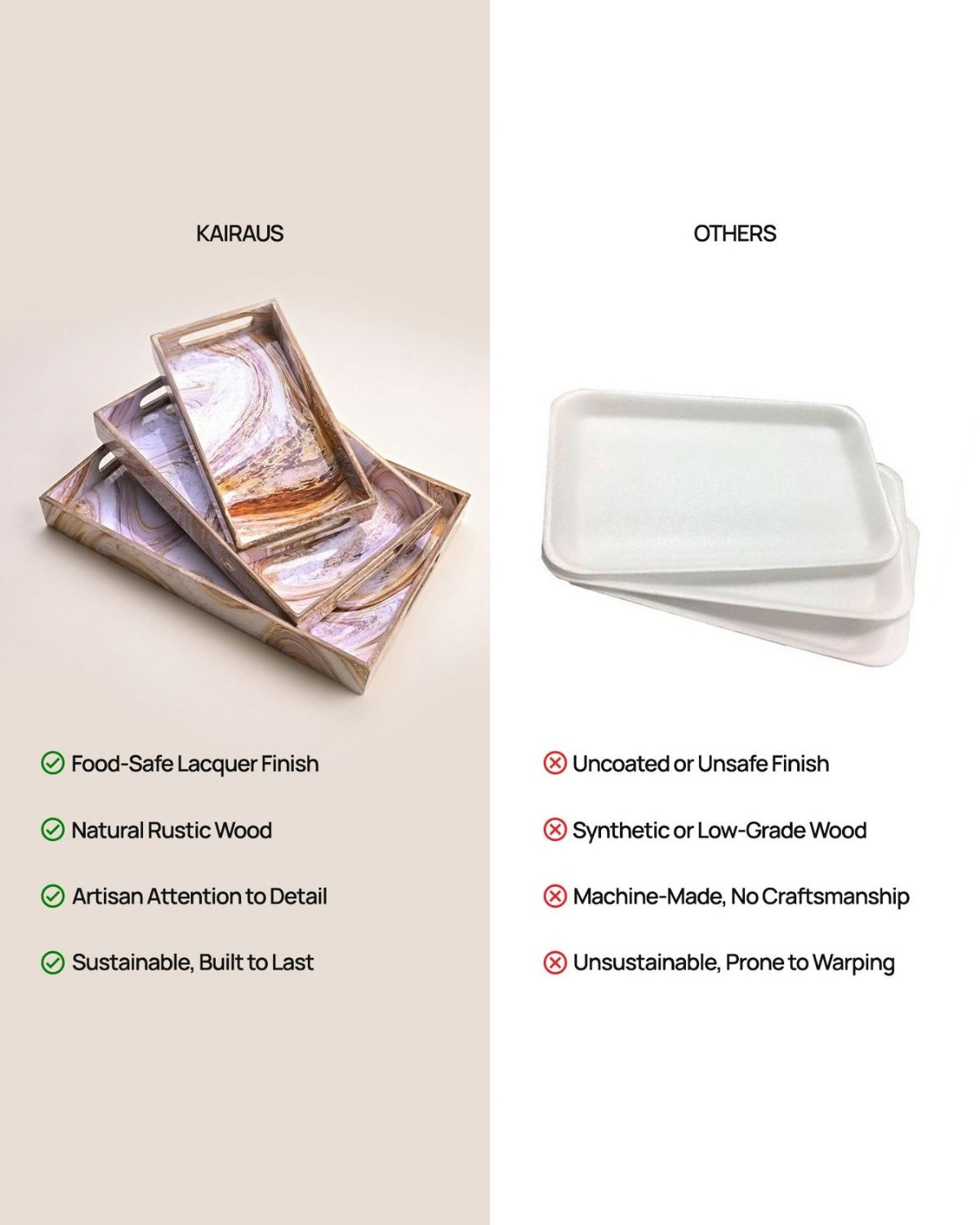 Swirling Marble trays arranged together on a tabletop