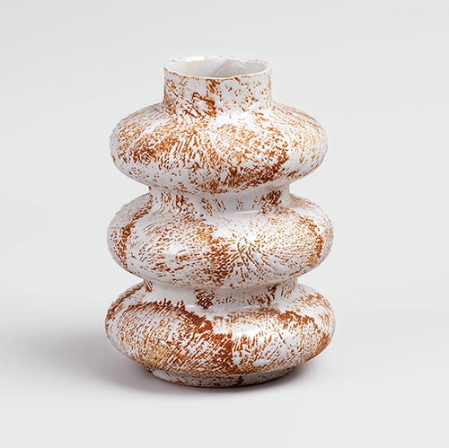 Elegant taupe ceramic vase featuring a unique tri-ring shape