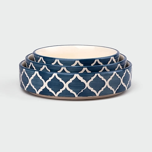 Three-piece teal Moroccan bowl set