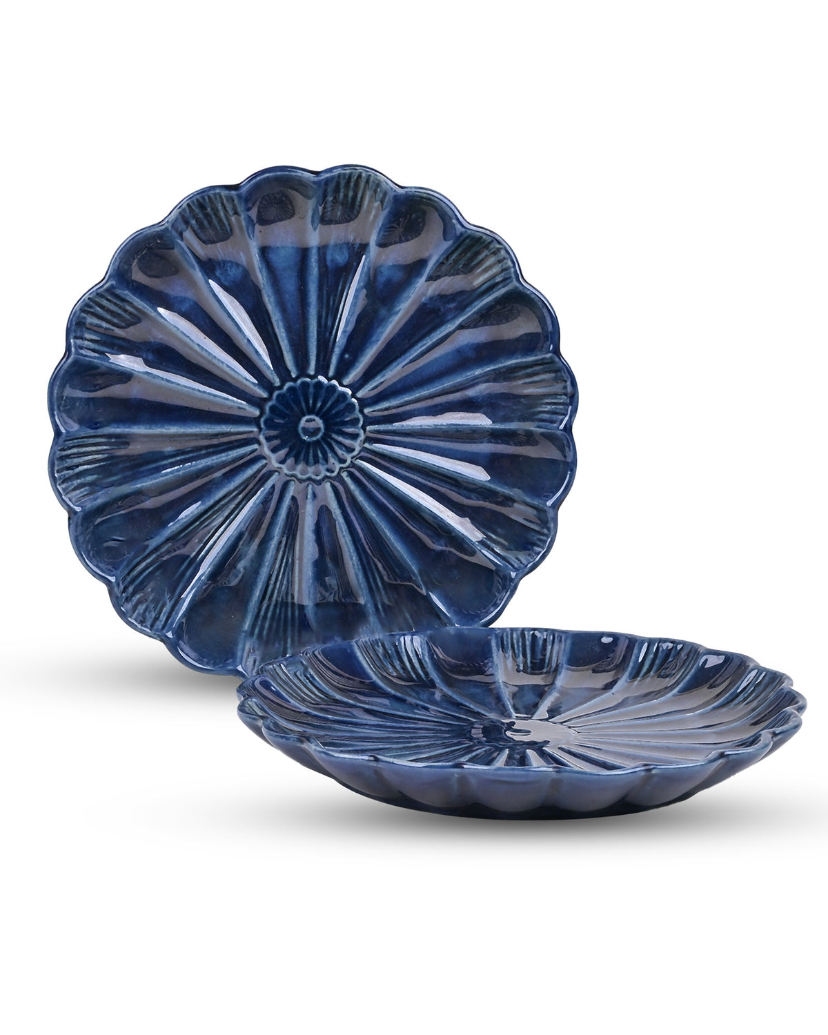Teal blue floral shaped plates for dining